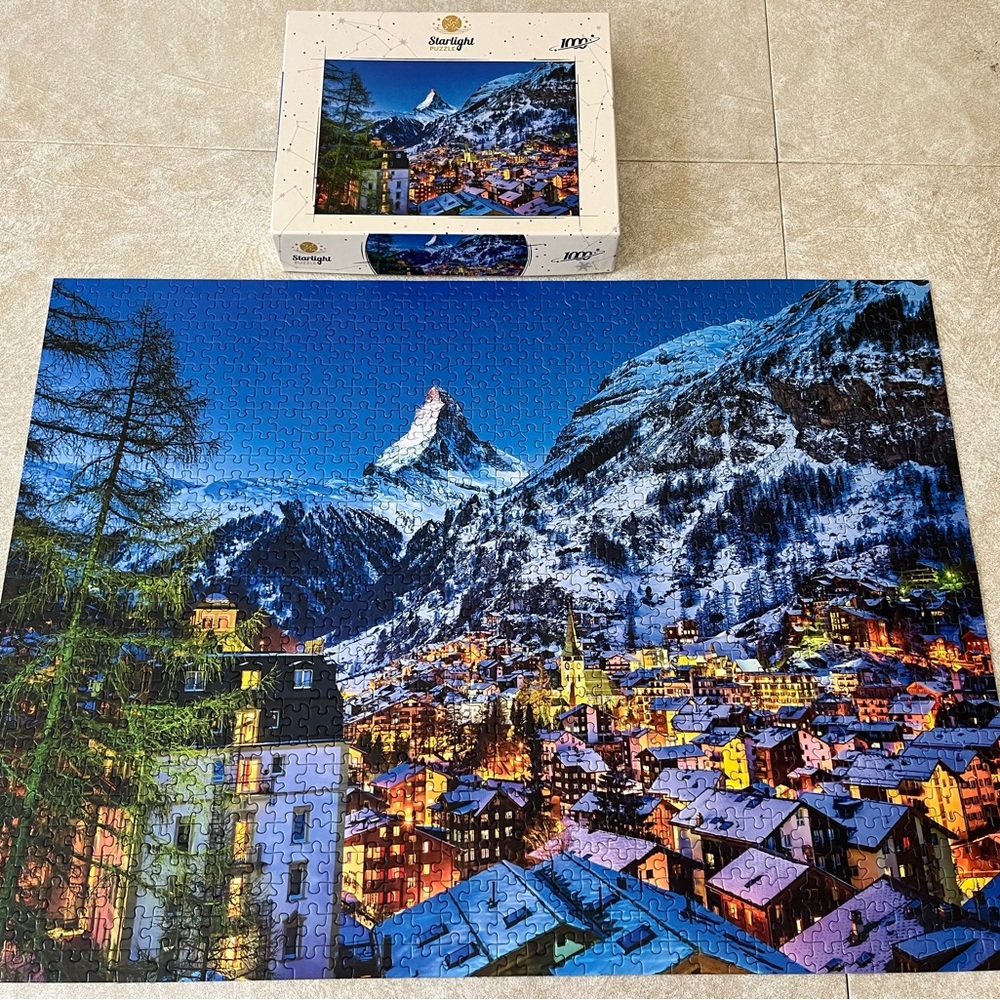 Matterhotprn at Night 1000 Jigsaw Puzzle Starlight EUC